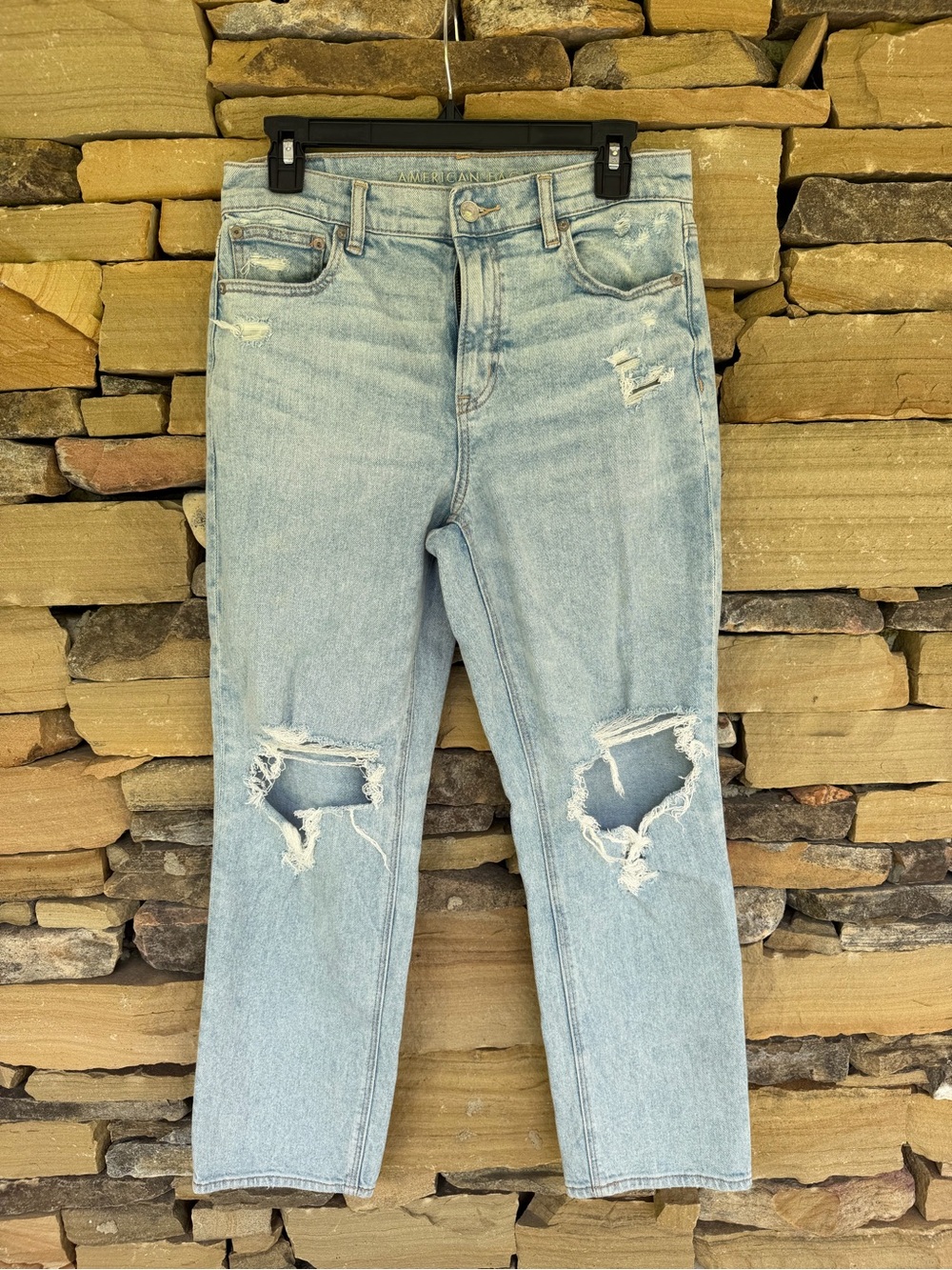 American Eagle Outfitters Light Blue Distressed Ankle Straight Leg Jeans